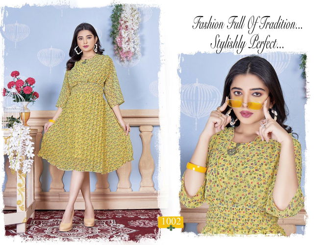 Beauty Goldy Party Wear Wholesale Georgette Kurti Collection